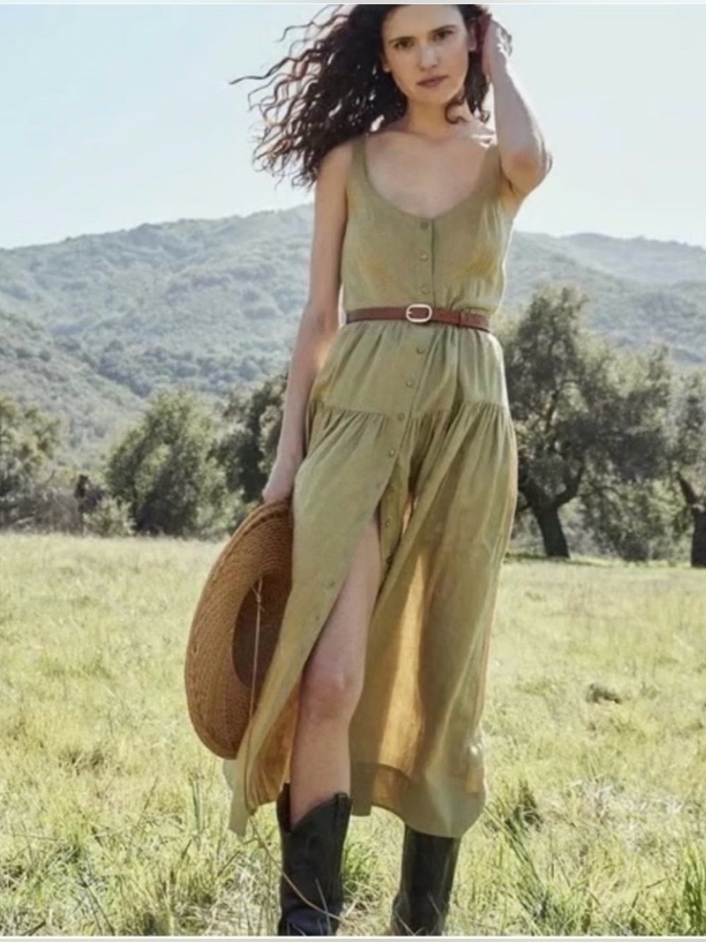 DOEN Avalon midi dress 100% ramie green Verbena color Medium - Picture 7 of 9